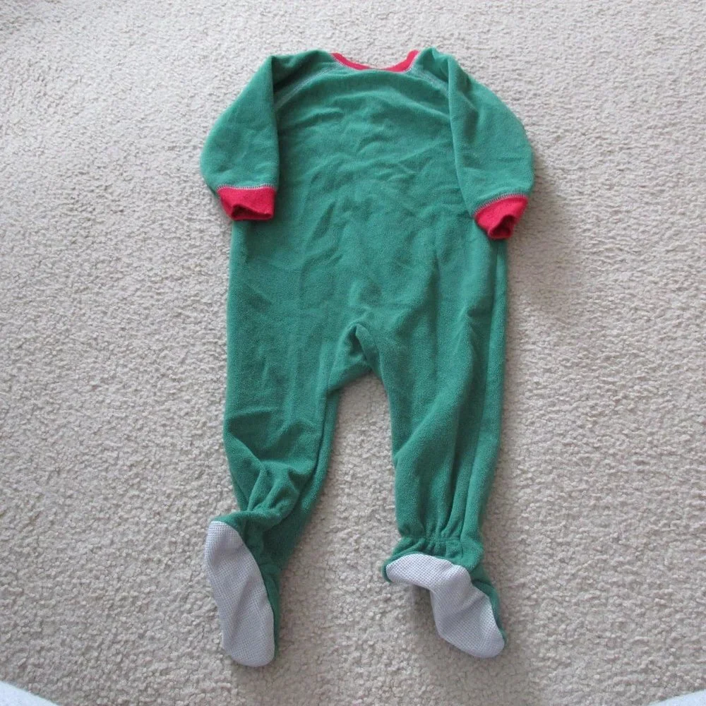 Carters Just One Year Zip Up Footed Christmas Sleeper‎ Boys 12M Green Snowman
